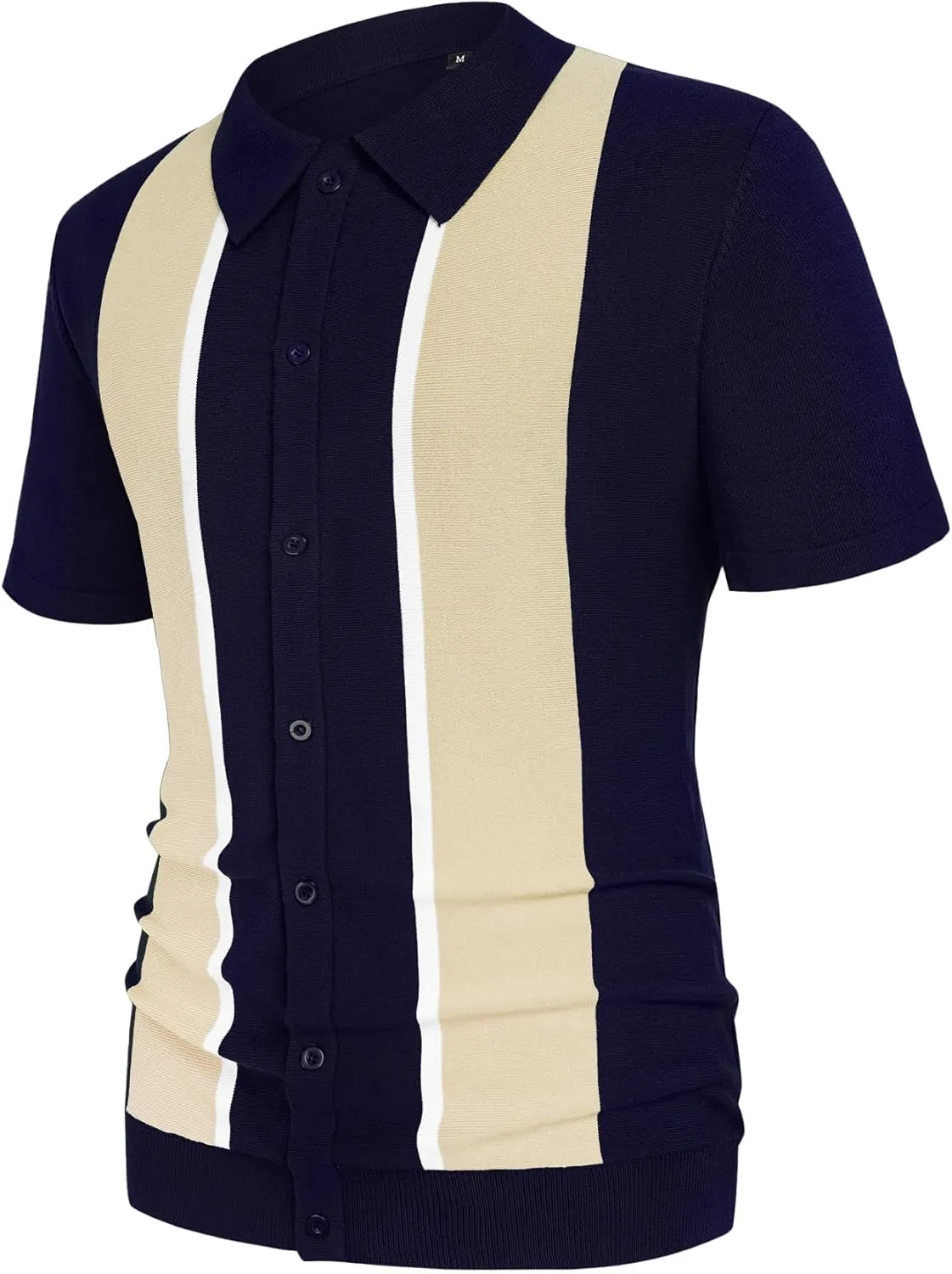 Aiyino Mens Polo Shirts Vintage Striped Lightweight Knitting Golf Shirts