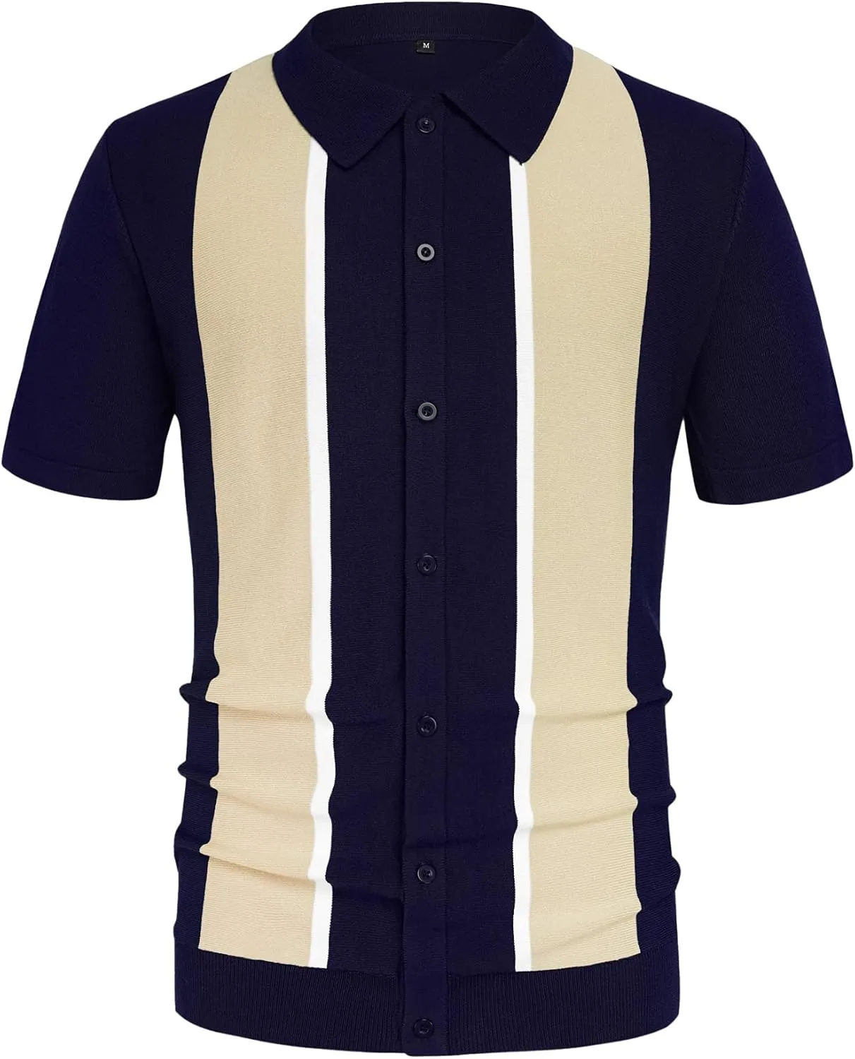 Aiyino Mens Polo Shirts Vintage Striped Lightweight Knitting Golf Shirts