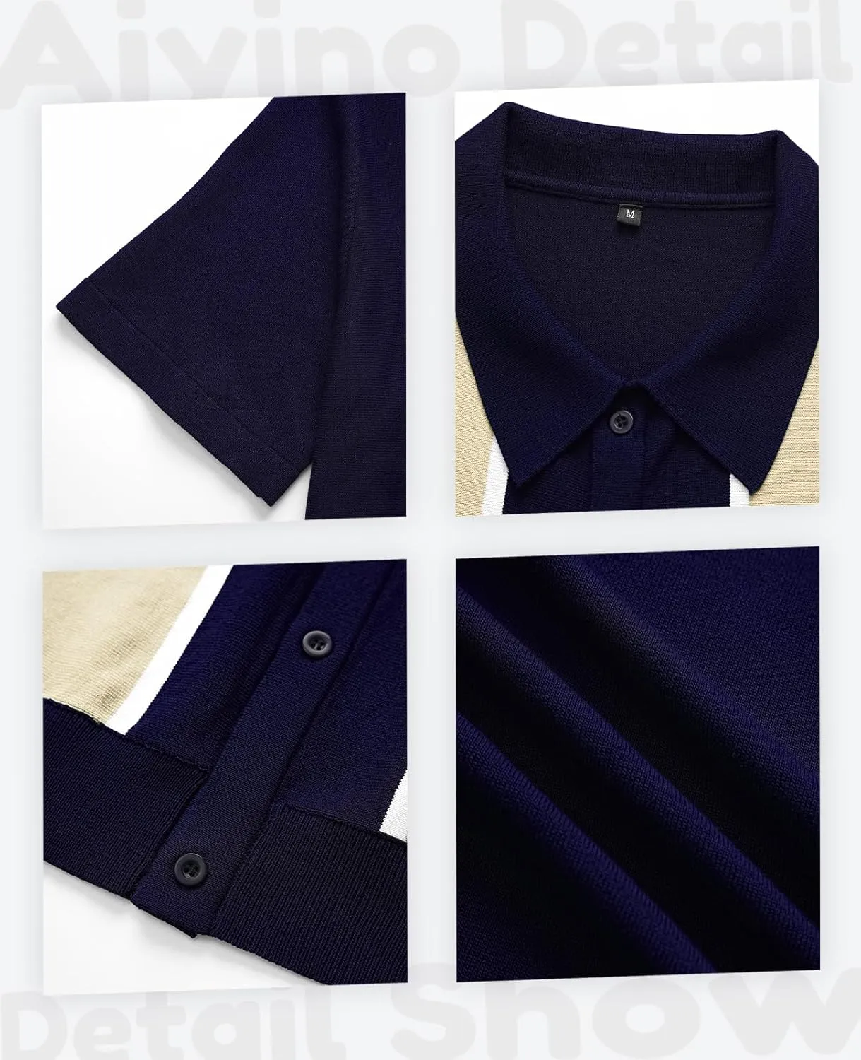 Aiyino Mens Polo Shirts Vintage Striped Lightweight Knitting Golf Shirts