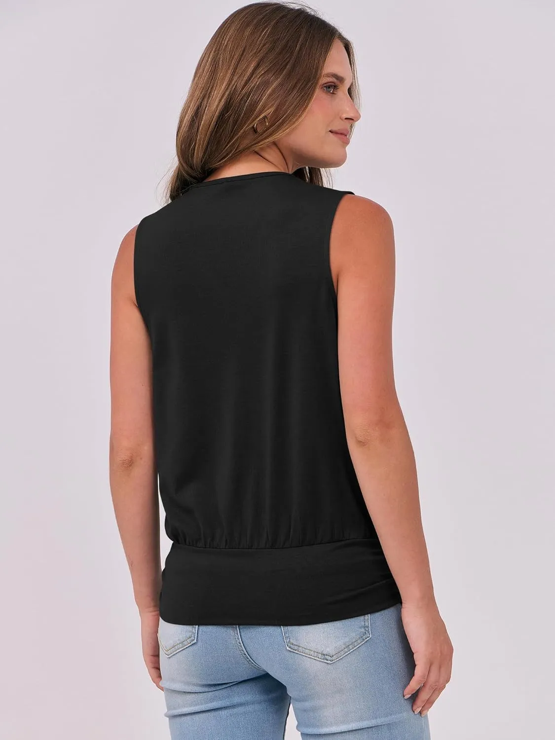 ANRABESS Womens V Neck Tank Tops Wrap Banded Hem Shirts Sleeveless Ruched Going Out Blouse 2025 Summer Fashion Clothing