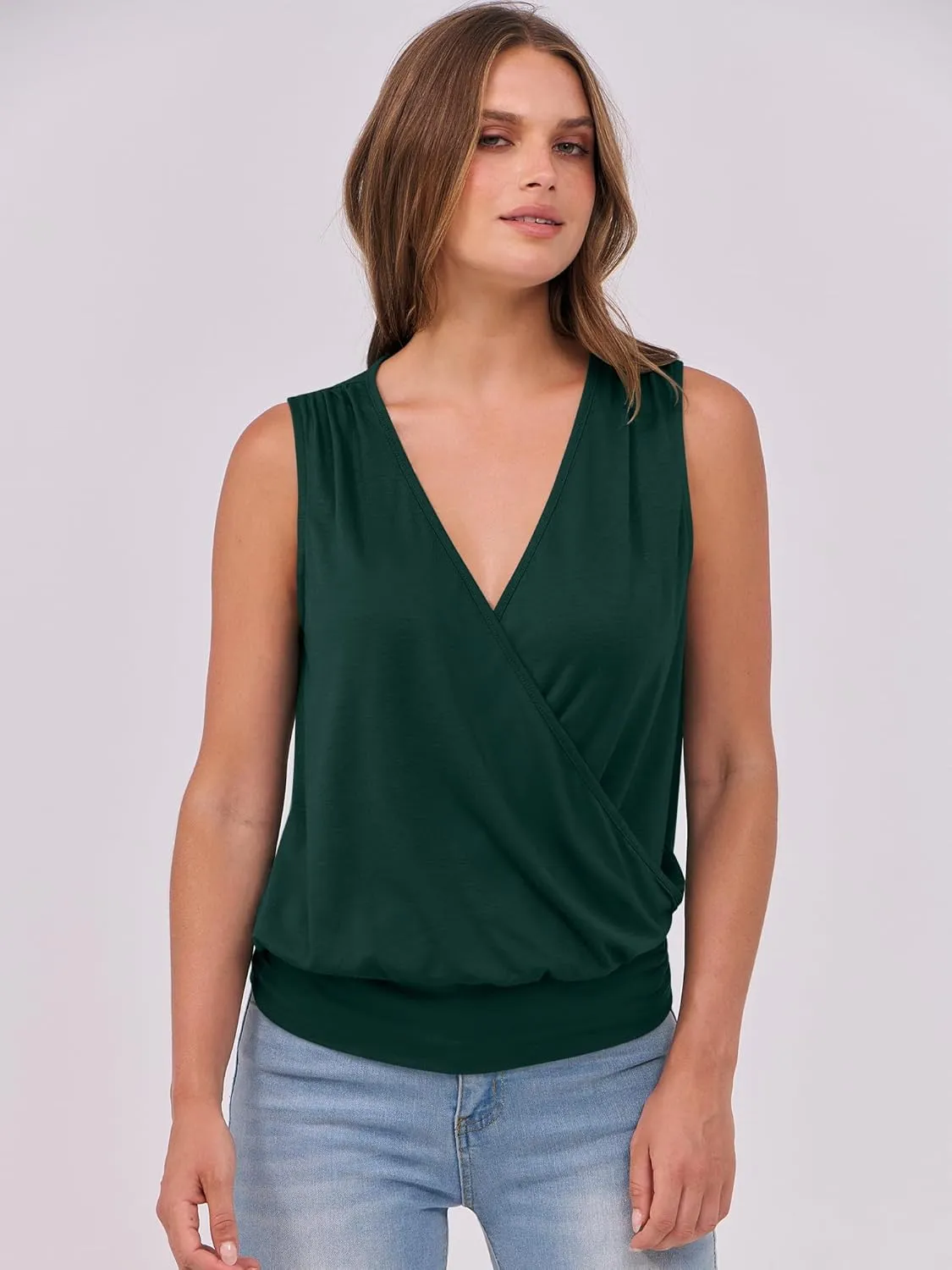 ANRABESS Womens V Neck Tank Tops Wrap Banded Hem Shirts Sleeveless Ruched Going Out Blouse 2025 Summer Fashion Clothing
