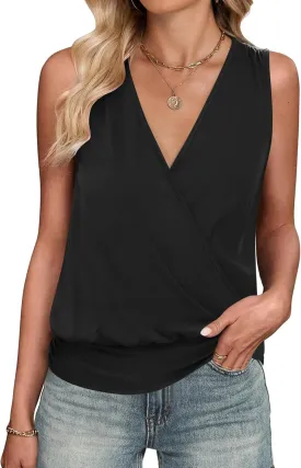 ANRABESS Womens V Neck Tank Tops Wrap Banded Hem Shirts Sleeveless Ruched Going Out Blouse 2025 Summer Fashion Clothing