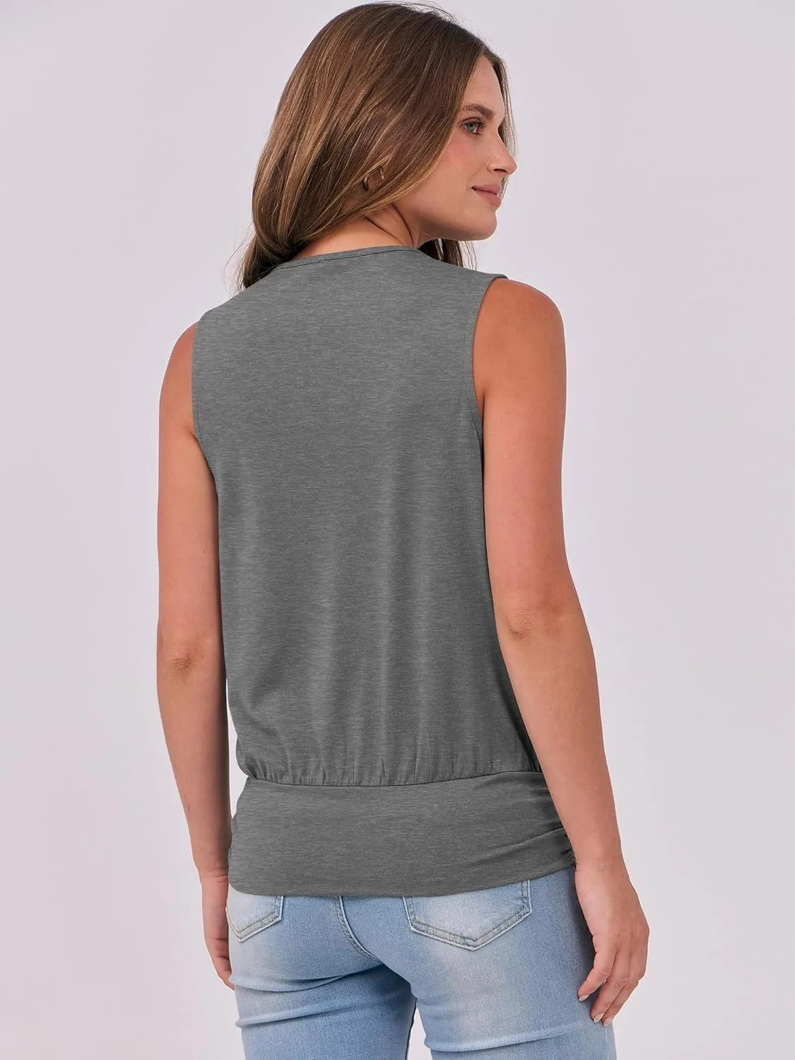 ANRABESS Womens V Neck Tank Tops Wrap Banded Hem Shirts Sleeveless Ruched Going Out Blouse 2025 Summer Fashion Clothing
