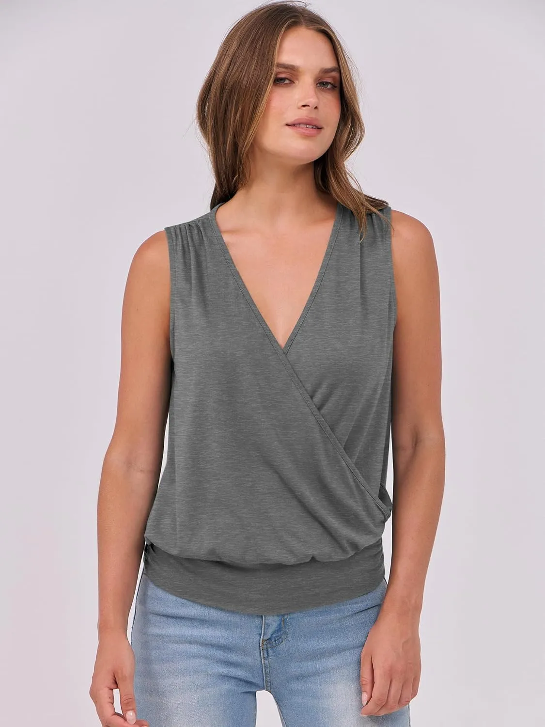 ANRABESS Womens V Neck Tank Tops Wrap Banded Hem Shirts Sleeveless Ruched Going Out Blouse 2025 Summer Fashion Clothing