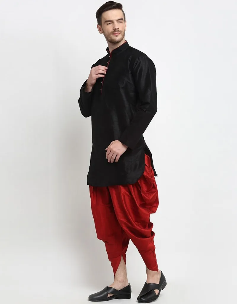Black Kurta Art Dupion Dhoti