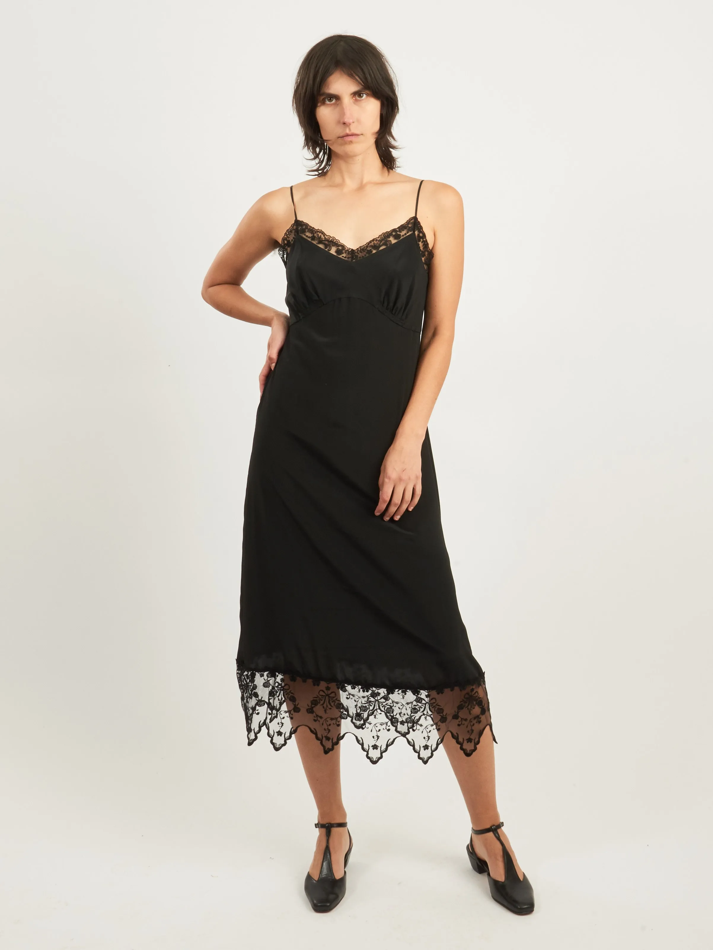 Black Slip Dress w/ Lace Trim