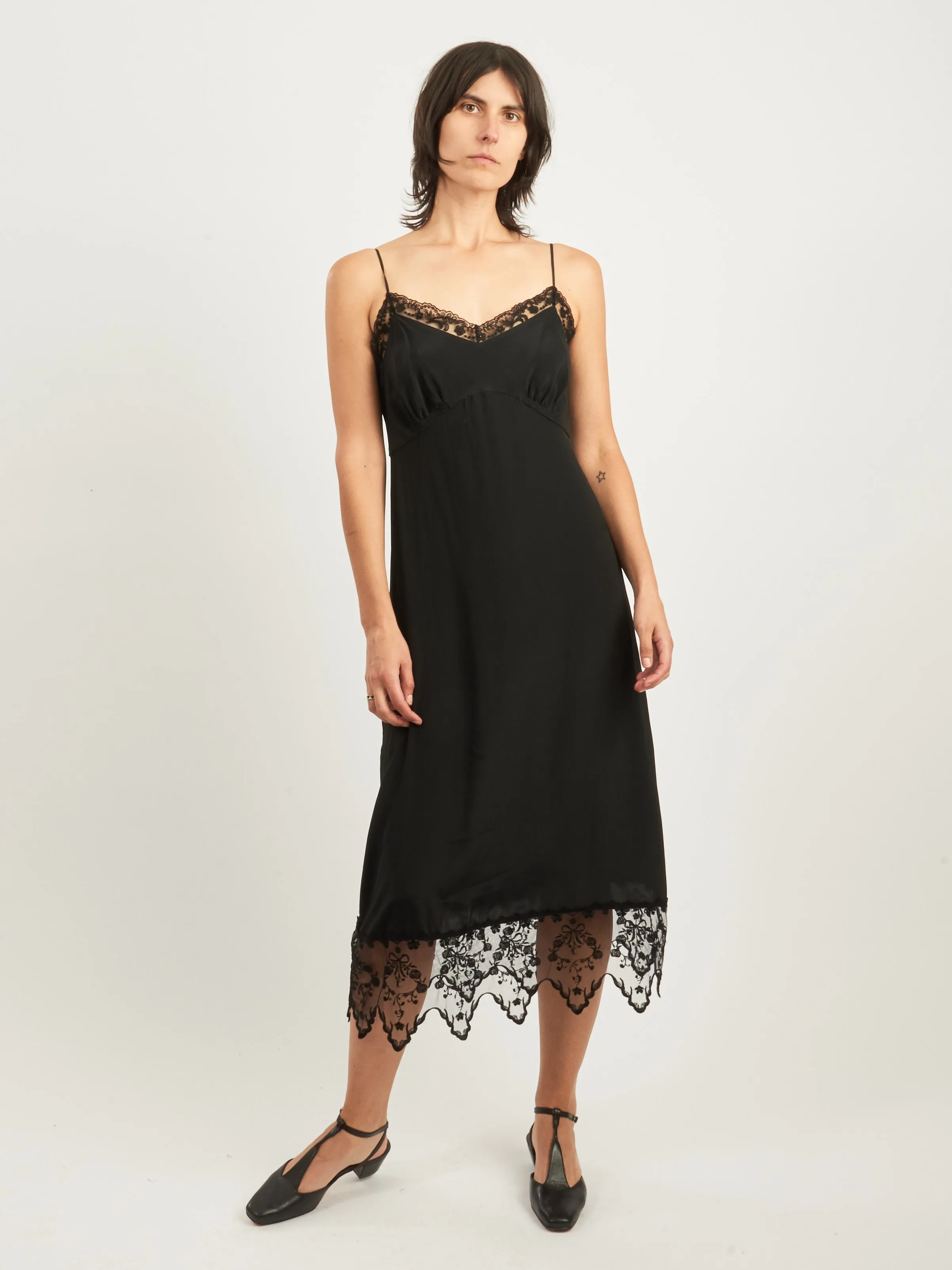 Black Slip Dress w/ Lace Trim