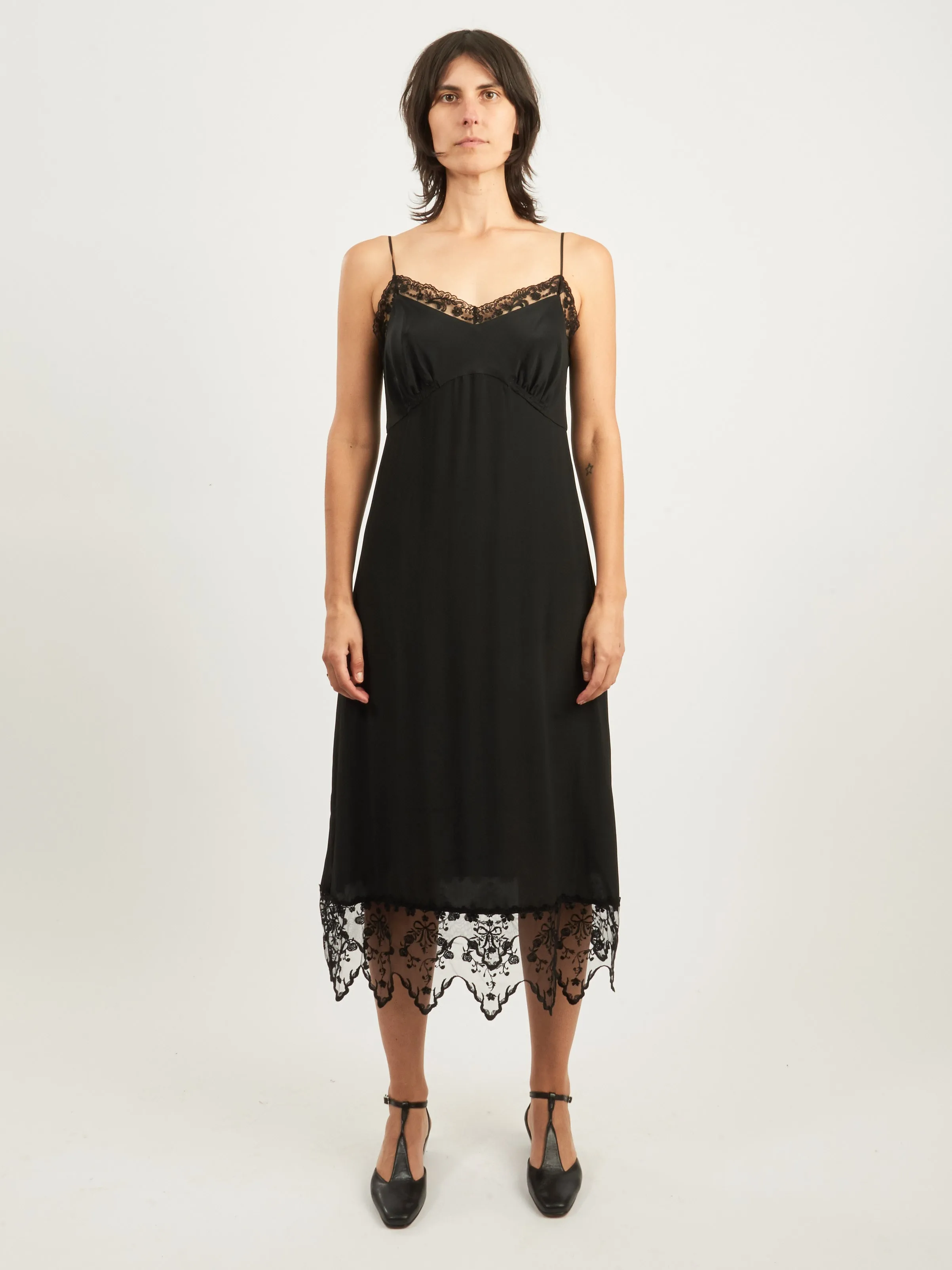 Black Slip Dress w/ Lace Trim