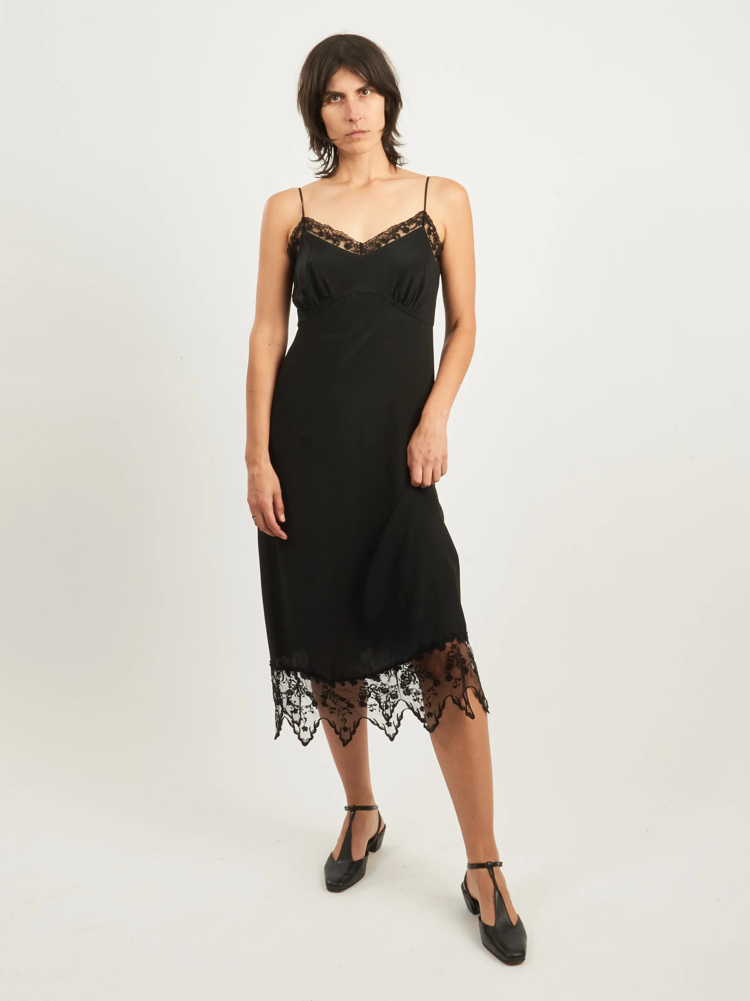 Black Slip Dress w/ Lace Trim