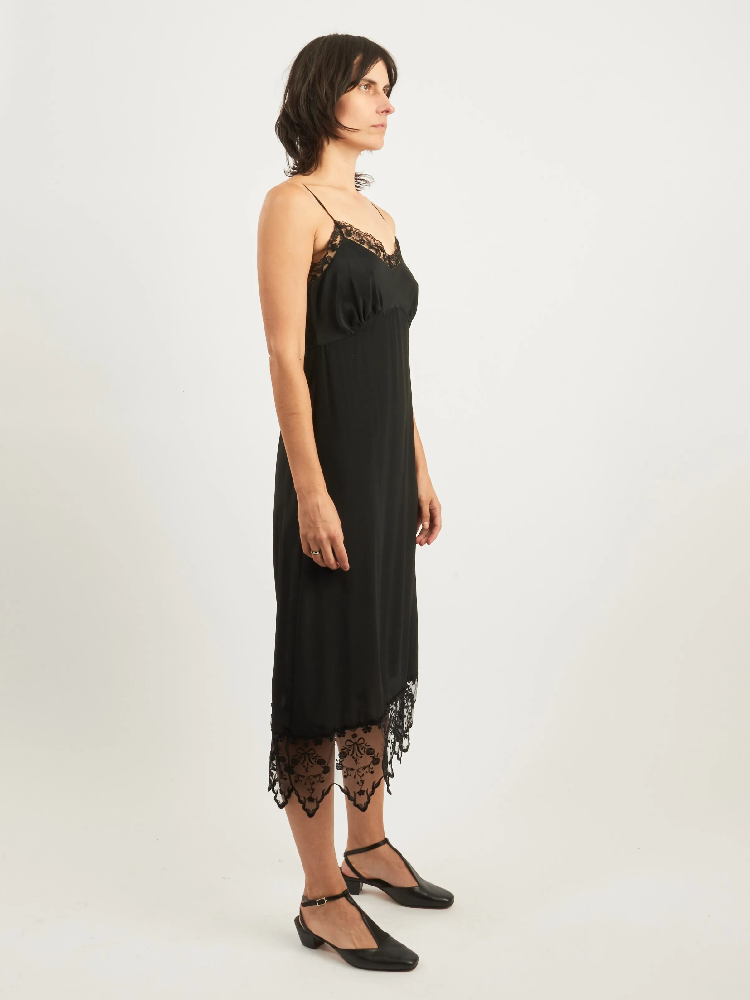Black Slip Dress w/ Lace Trim