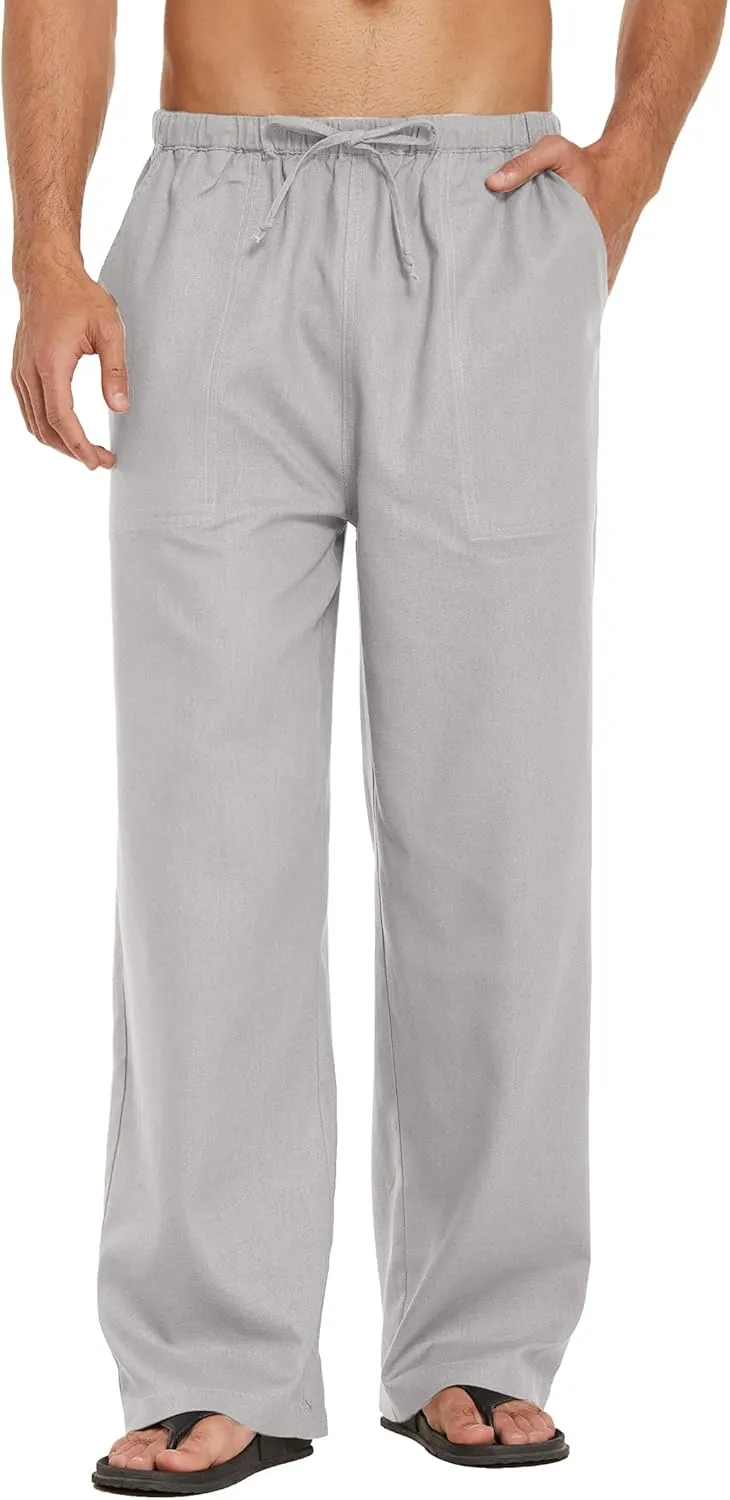 COOFANDY Mens Casual Linen Pants Elastic Waist Linen Pants Drawstring Summer Beach Yoga Linen Trouser