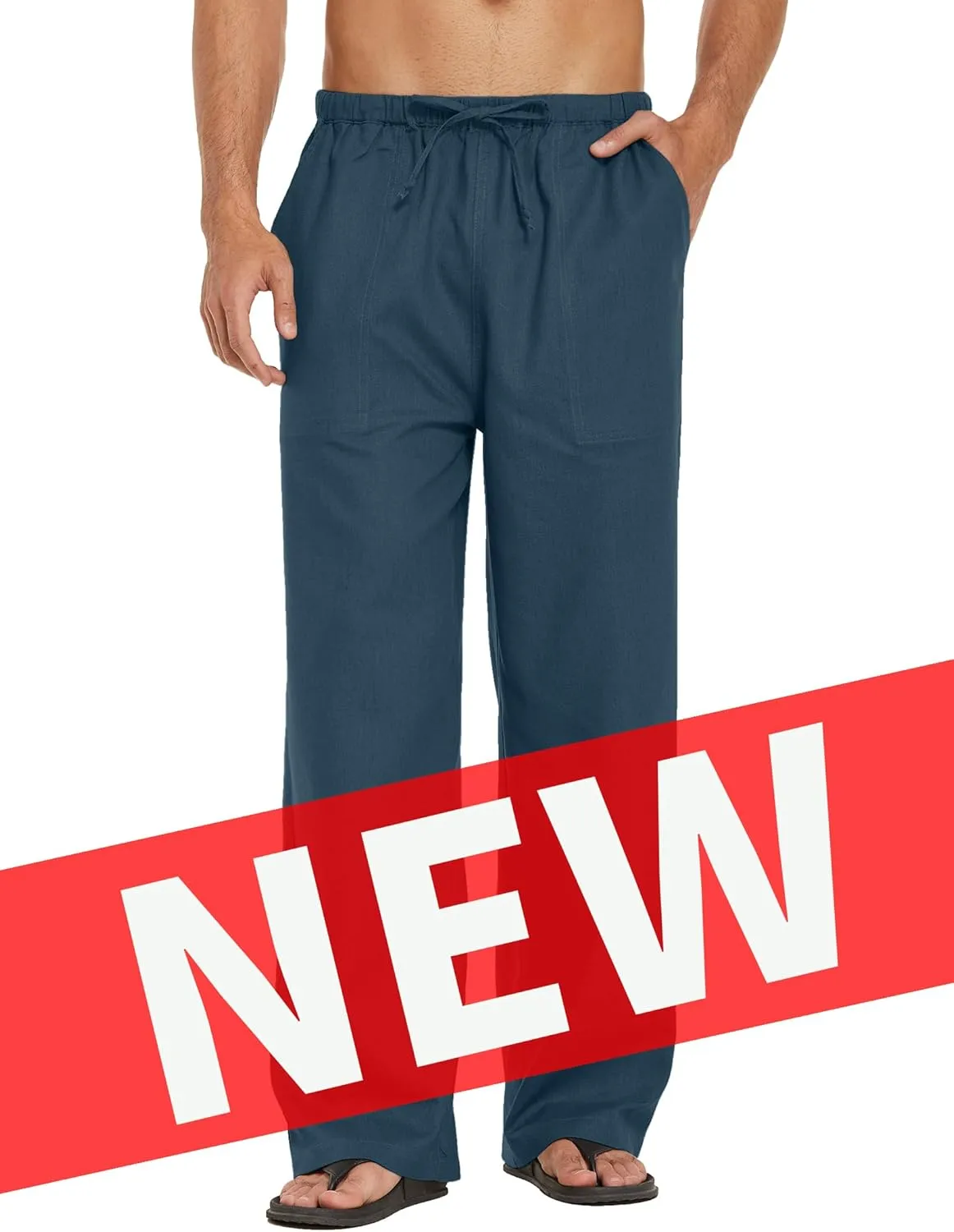 COOFANDY Mens Casual Linen Pants Elastic Waist Linen Pants Drawstring Summer Beach Yoga Linen Trouser