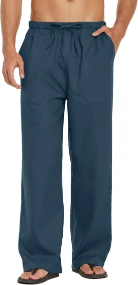 COOFANDY Mens Casual Linen Pants Elastic Waist Linen Pants Drawstring Summer Beach Yoga Linen Trouser
