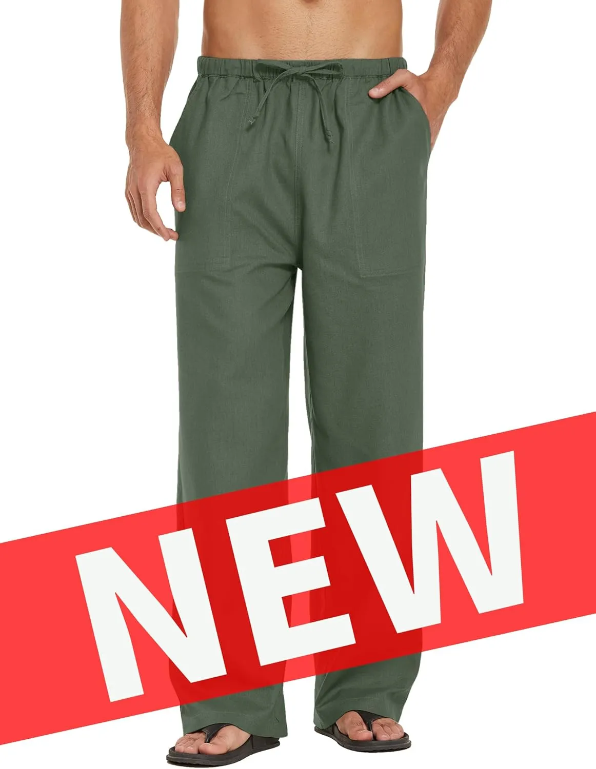 COOFANDY Mens Casual Linen Pants Elastic Waist Linen Pants Drawstring Summer Beach Yoga Linen Trouser