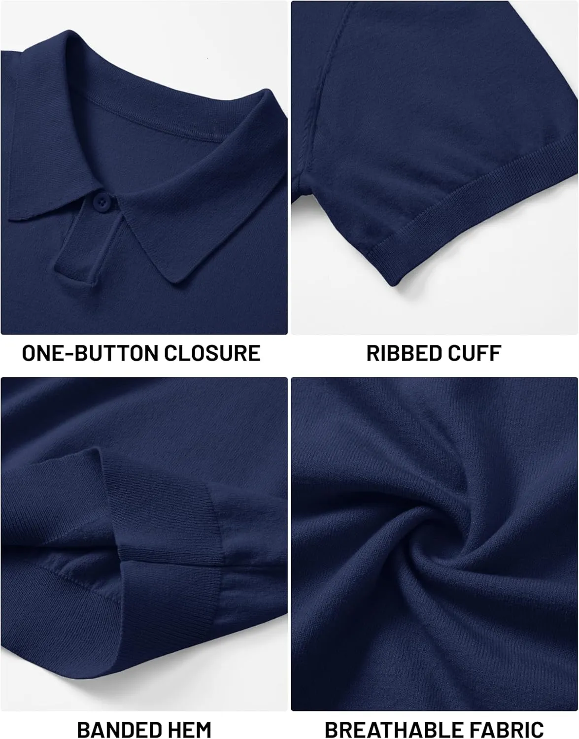 Cotrasen Mens Knit Polo Shirts V Neck Short Sleeve Stretch Collared Knitted Polo T Shirt Casual Summer