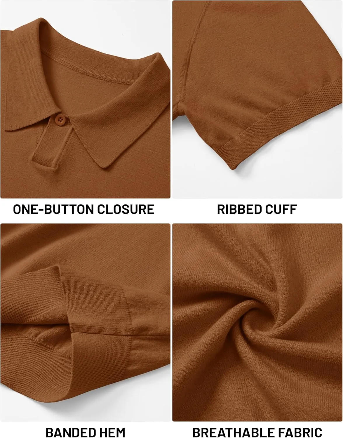 Cotrasen Mens Knit Polo Shirts V Neck Short Sleeve Stretch Collared Knitted Polo T Shirt Casual Summer