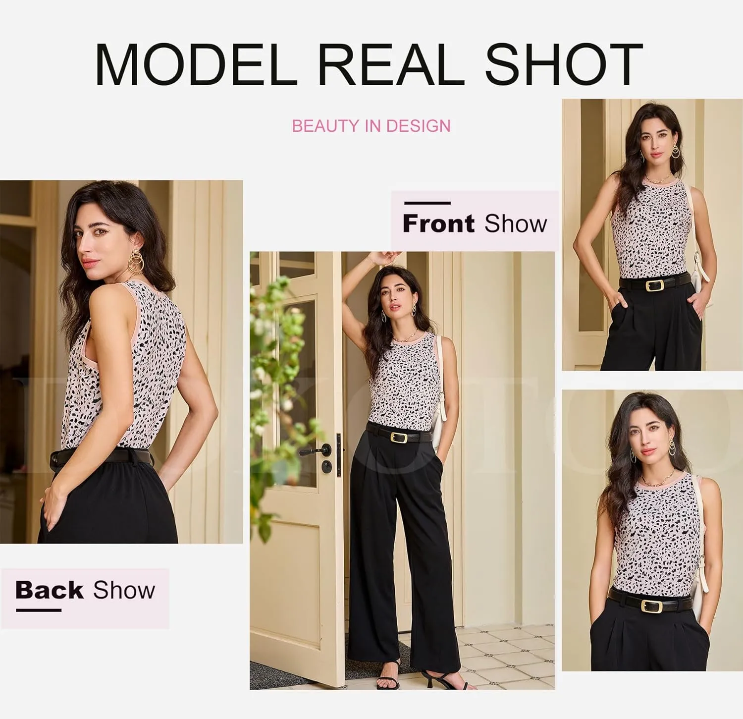 Dokotoo Womens Leopard Print Tank Tops Crewneck Sleeveless Summer Casual T-Shirts Blouses