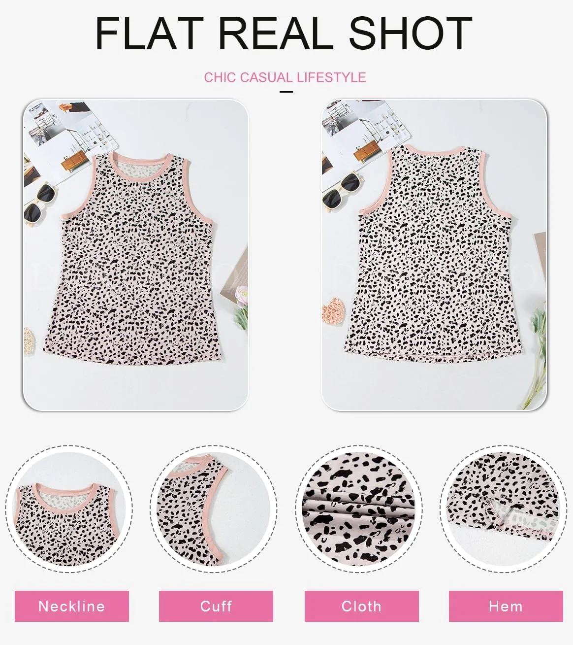 Dokotoo Womens Leopard Print Tank Tops Crewneck Sleeveless Summer Casual T-Shirts Blouses