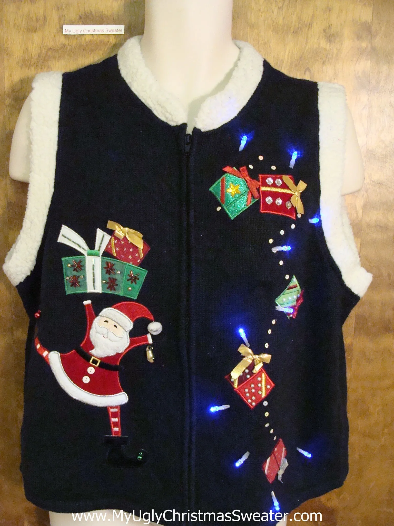 Funny Santa with Gifts Light Up Ugly Xmas Sweater Vest