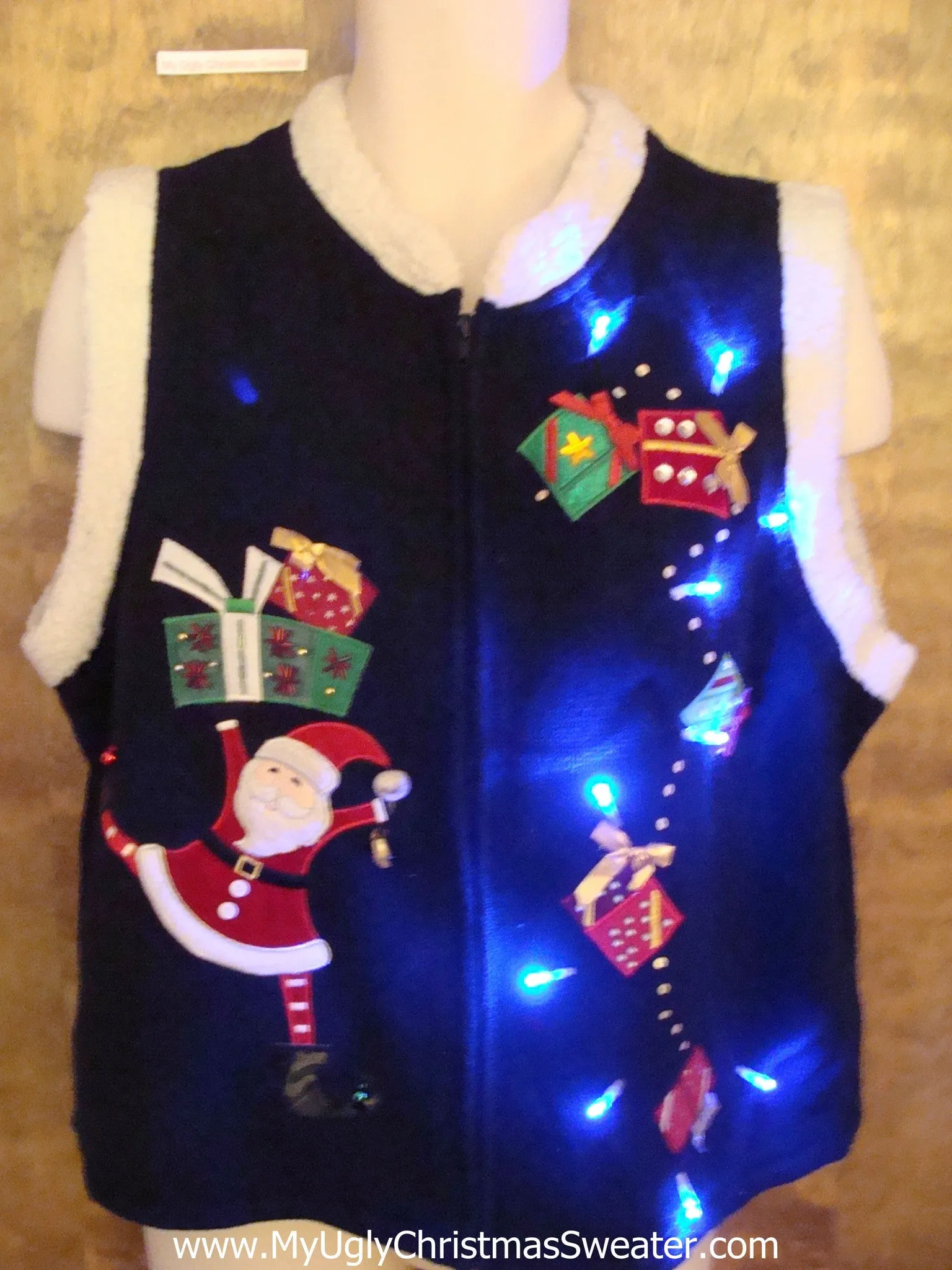 Funny Santa with Gifts Light Up Ugly Xmas Sweater Vest