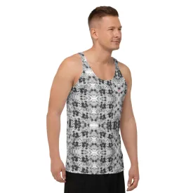 Grey Floral Unisex Tank Top, Grey Flower Print Men's or Women's Tanks-Made in USA/EU