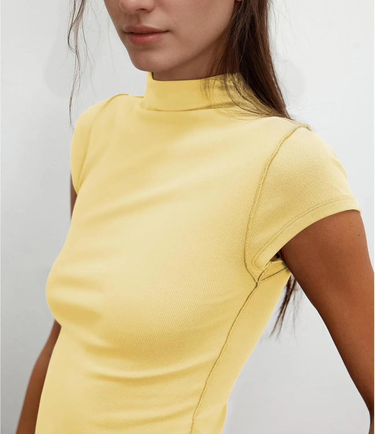 Hixiaohe Womens T-Shirt Cap Sleeve Top Casual Mock Neck Shirts Summer Tops Slim Fit Tees Y2k Clothing Trendy Fashion Outfits