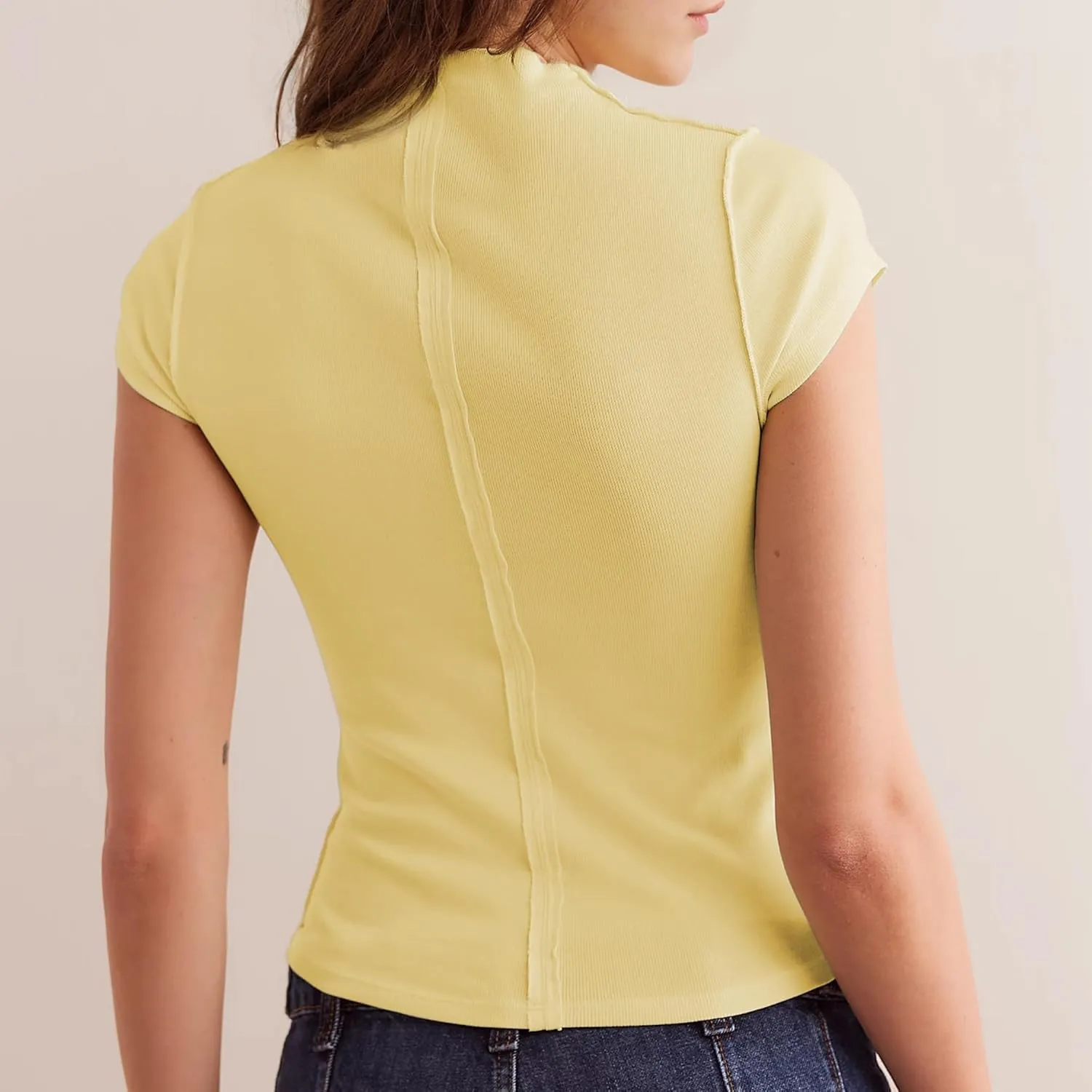 Hixiaohe Womens T-Shirt Cap Sleeve Top Casual Mock Neck Shirts Summer Tops Slim Fit Tees Y2k Clothing Trendy Fashion Outfits