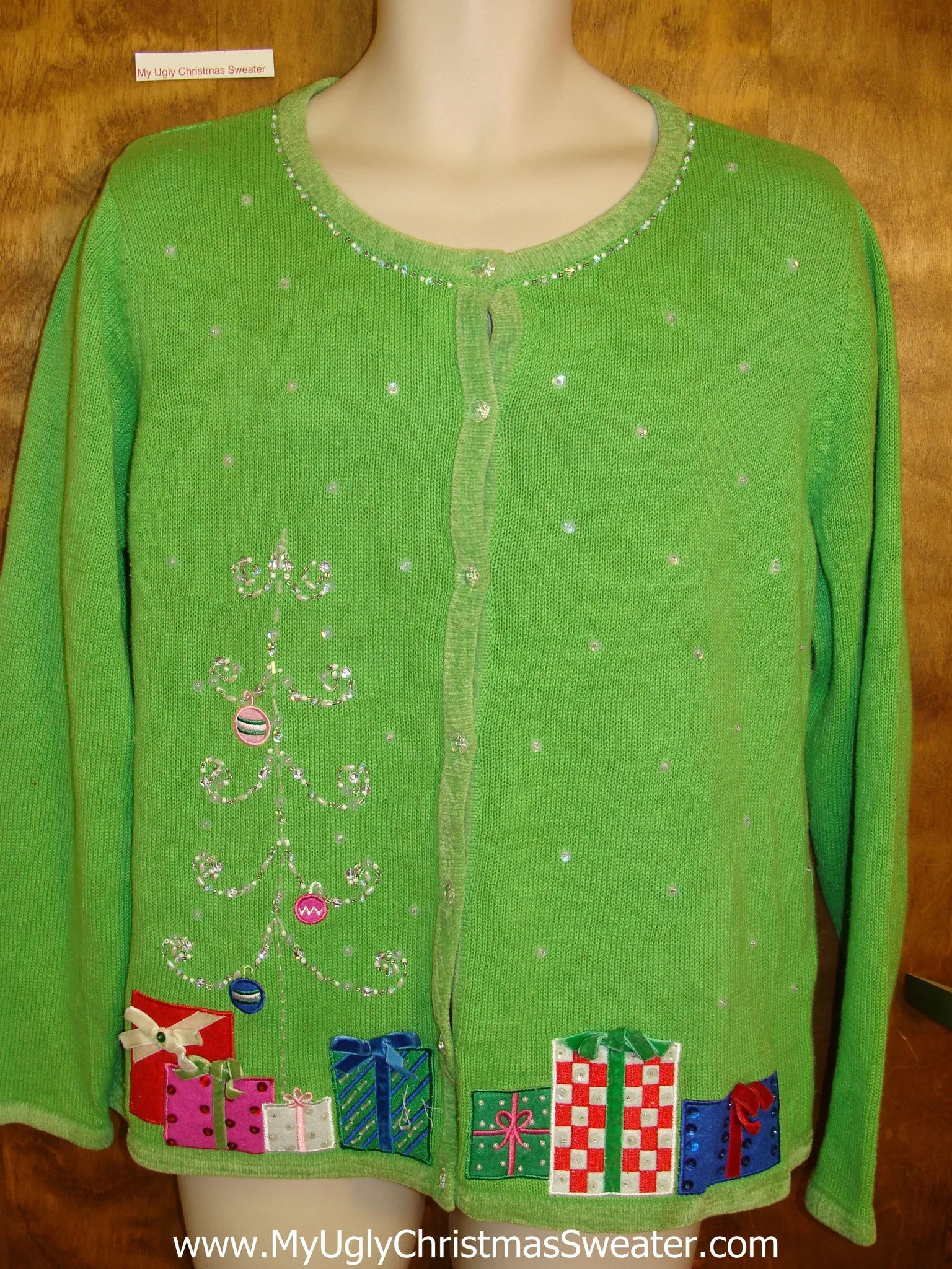 Lime Green Horrible Ugly Christmas Sweater Cardigan