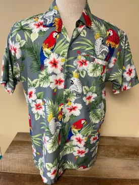 <€€* Mens RIMA Beachwear Terivoile Caribbean Island Camp Medium Palm Parrot