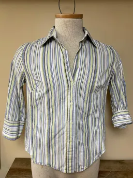 <€€* Vintage First Issue Liz Claiborne Womens Juniors Stripe Top Blouse Petite Medium