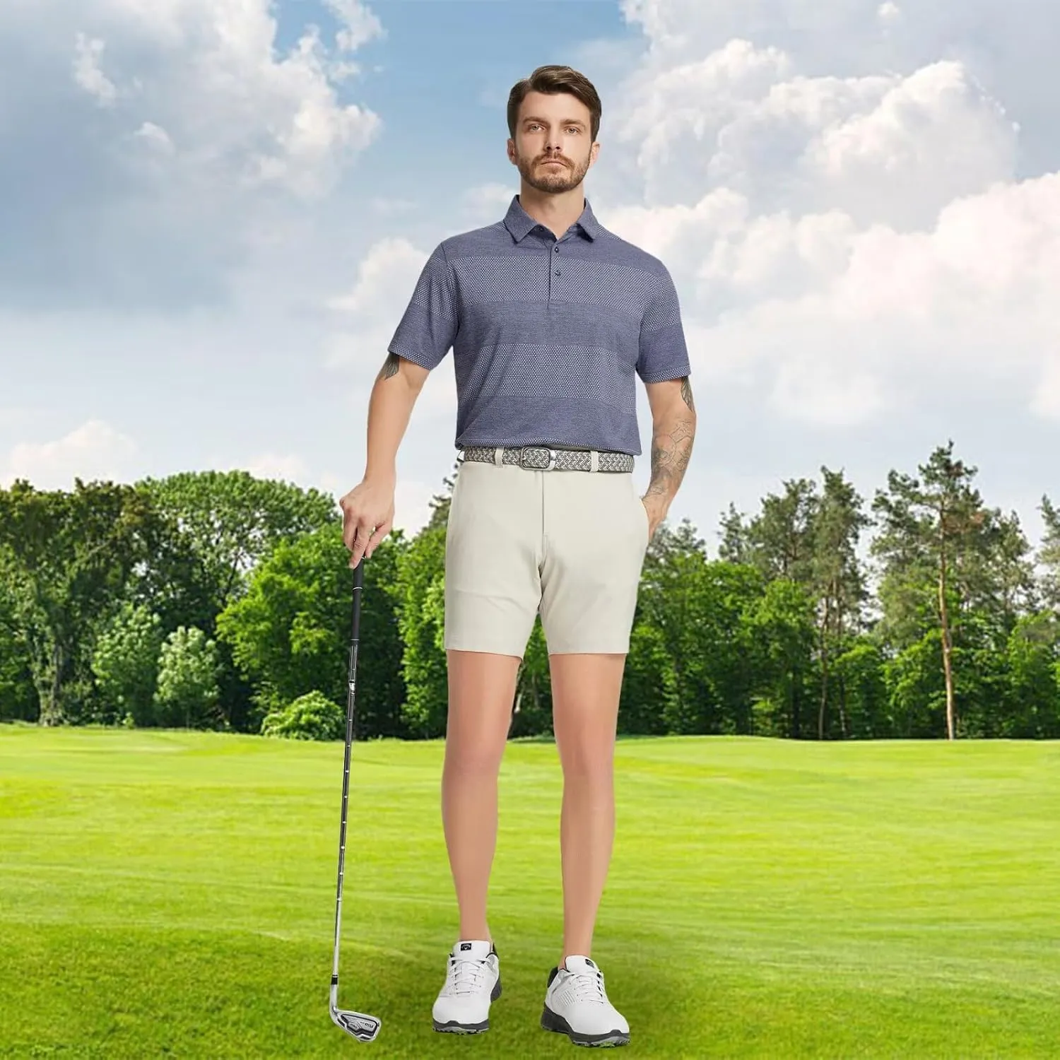 M MAELREG Golf Shirts for Men Heather Jacquard Performance Lightweight Moisture Wicking Active Casual Mens Polo Shirts