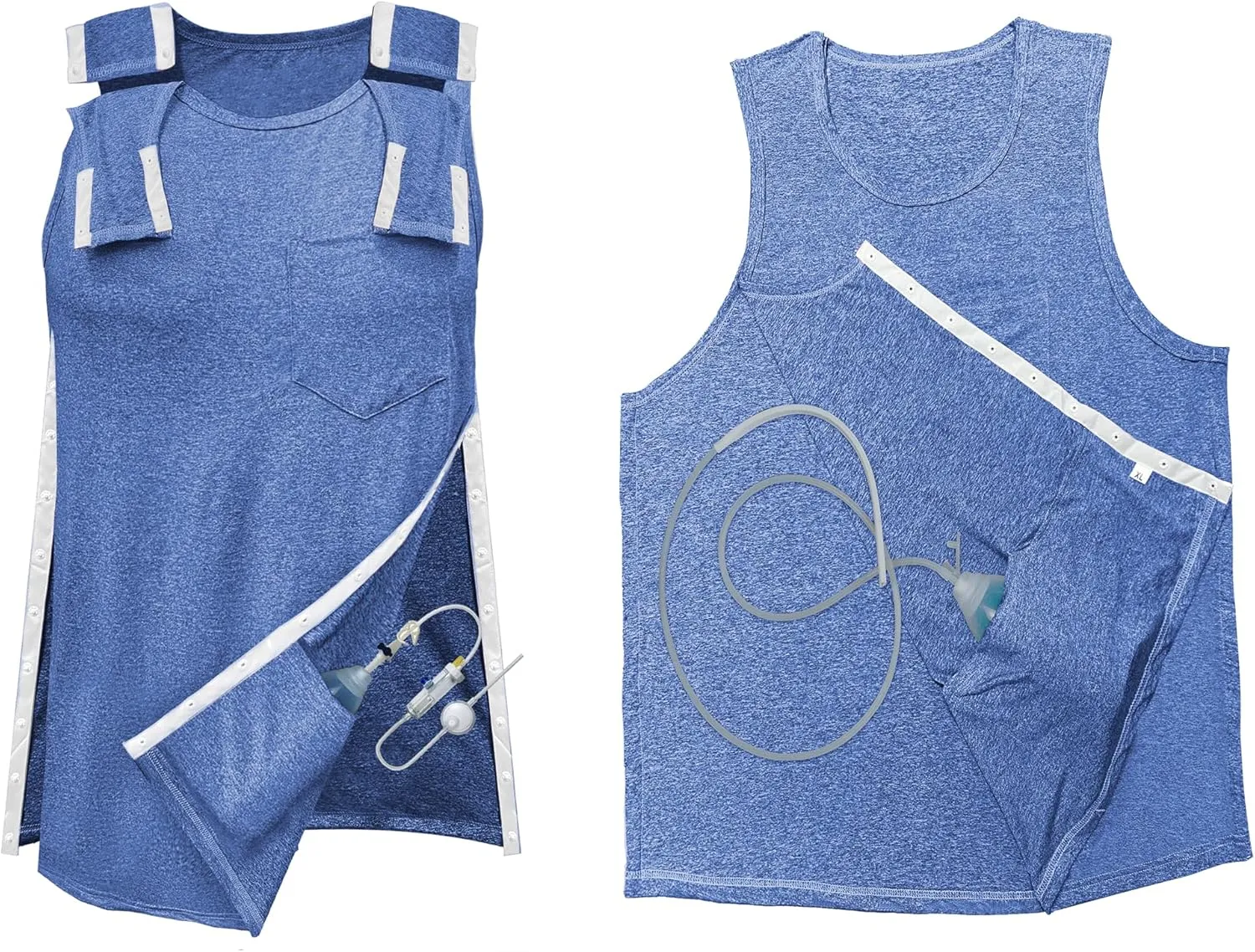 Mastectomy Recovery Tank Top with Drain Pockets Unisex Post Shoulder Surgery Shirts Full Snap Rotator Cuff Recovery Clothing