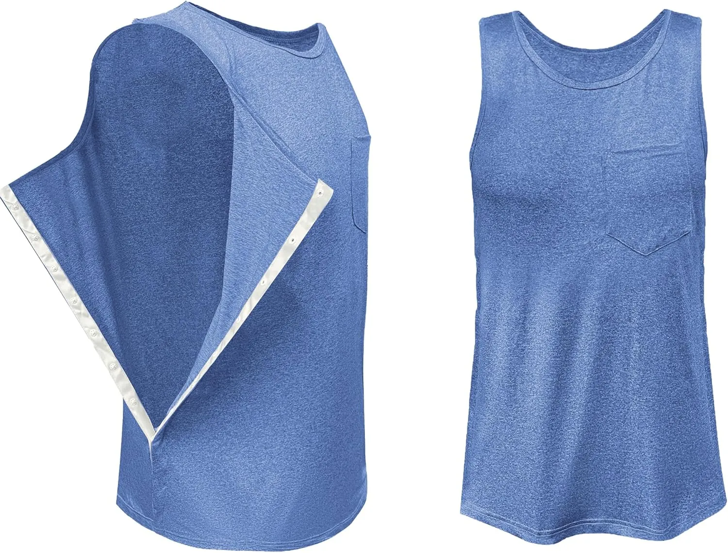 Mastectomy Recovery Tank Top with Drain Pockets Unisex Post Shoulder Surgery Shirts Full Snap Rotator Cuff Recovery Clothing