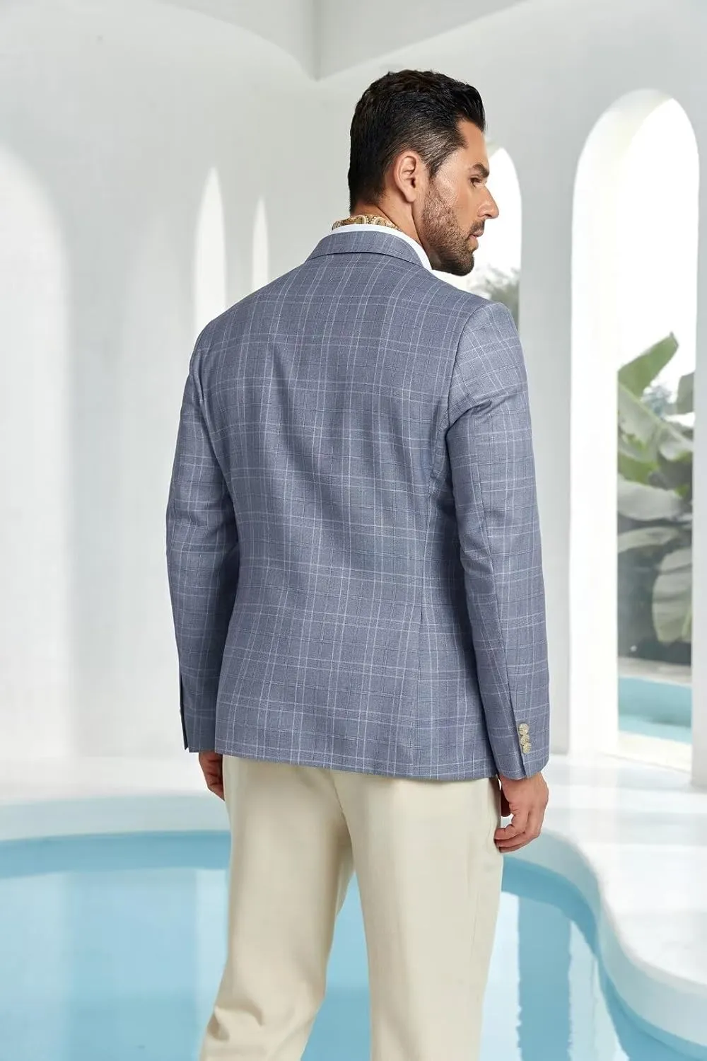 Mens Blazer Slim Fit Stripes Plaid Casual Suit Jacket for Men Two Buttons Business Lapel Sport Coats