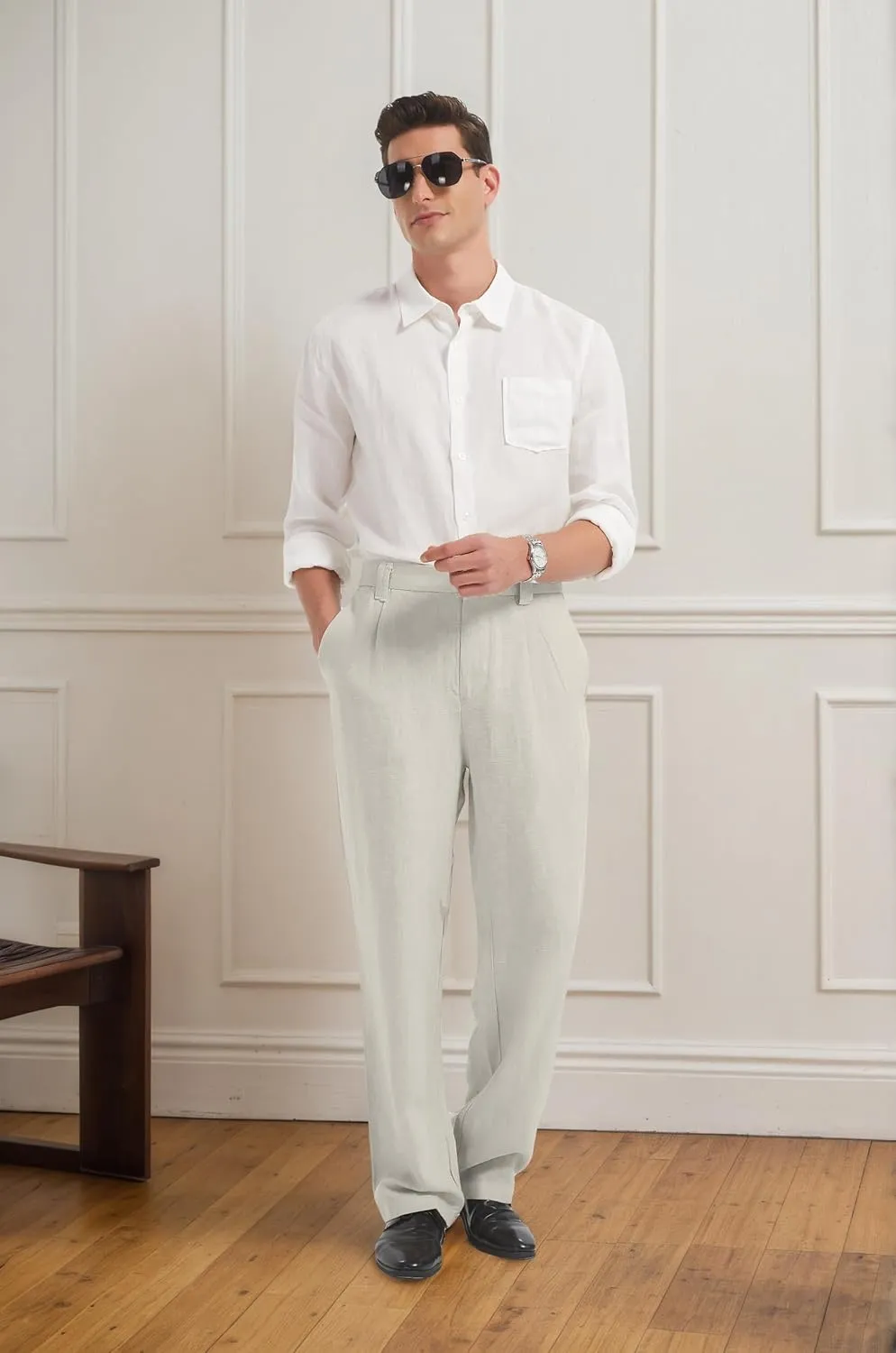 Mens Casual Loose Fit Pants Stretch Work Golf Pants Lightweight Summer Beach Yoga Trousers