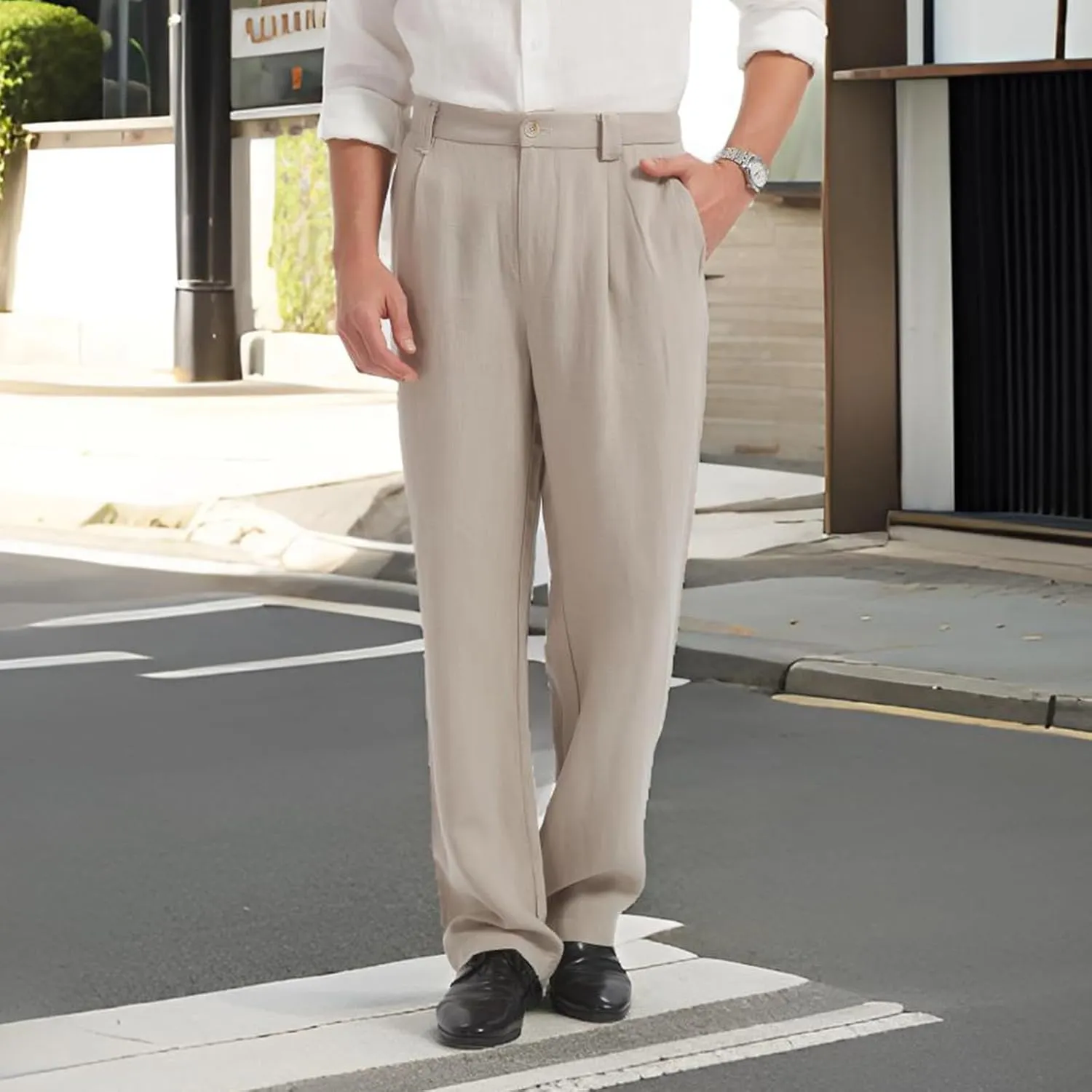 Mens Casual Loose Fit Pants Stretch Work Golf Pants Lightweight Summer Beach Yoga Trousers