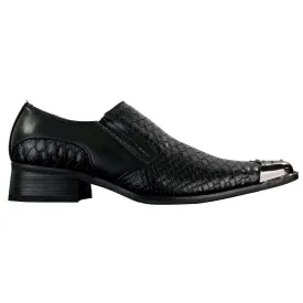 Mens Western Pointed Metal Toe Cowboy Shoes Crocodile Textured Leather Black Brown Grey