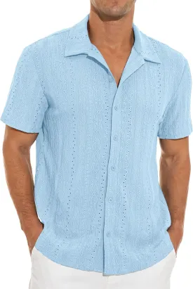 NITAGUT Men's Short Sleeve Shirts Casual Button Down Shirts Vacation Beach Summer Hollow Out Tops