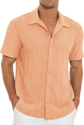 NITAGUT Men's Short Sleeve Shirts Casual Button Down Shirts Vacation Beach Summer Hollow Out Tops