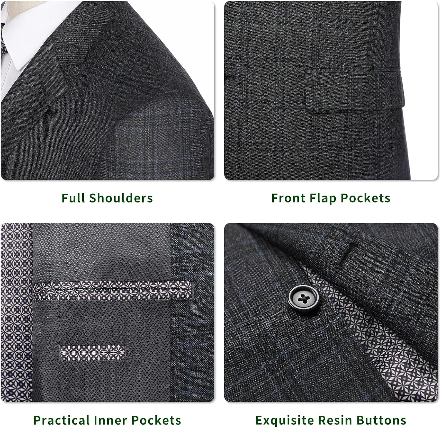 P&L Men's Blazer Plaid Sport Coat Classic Fit Button Notch Lapel Suit Jacket