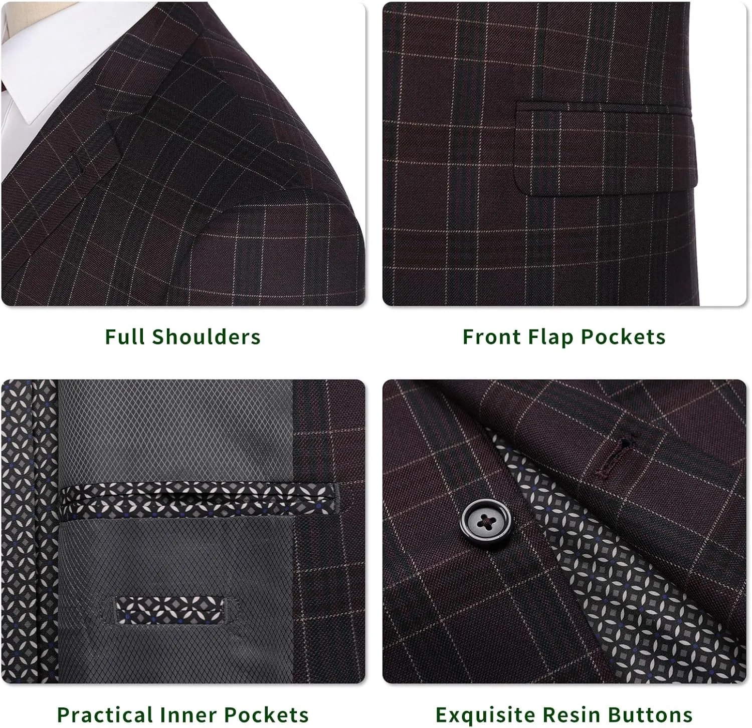 P&L Men's Blazer Plaid Sport Coat Classic Fit Button Notch Lapel Suit Jacket