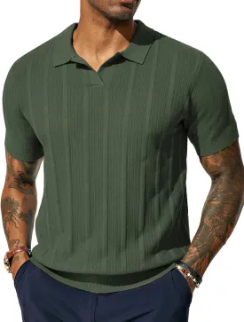 PJ PAUL JONES Mens Polo Shirts Textured Knit V-Neck Summer Shirts