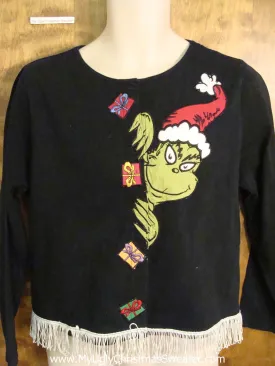Rare GRINCH Tacky Christmas Cardigan with Fringe