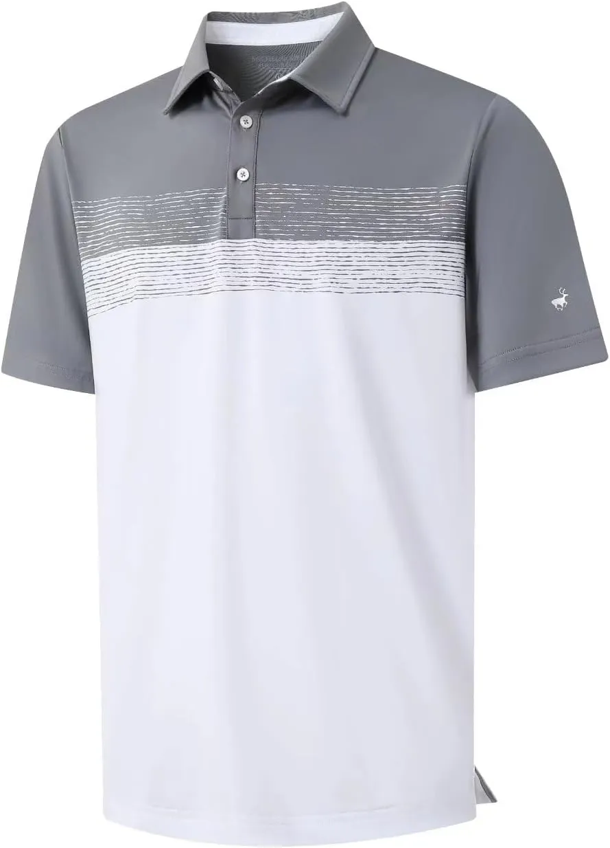 Rouen Polo Shirts for Men Quick Dry Regular Fit Casual Color Block Chest Print Active Short Sleeve Collared Mens Golf Shirt