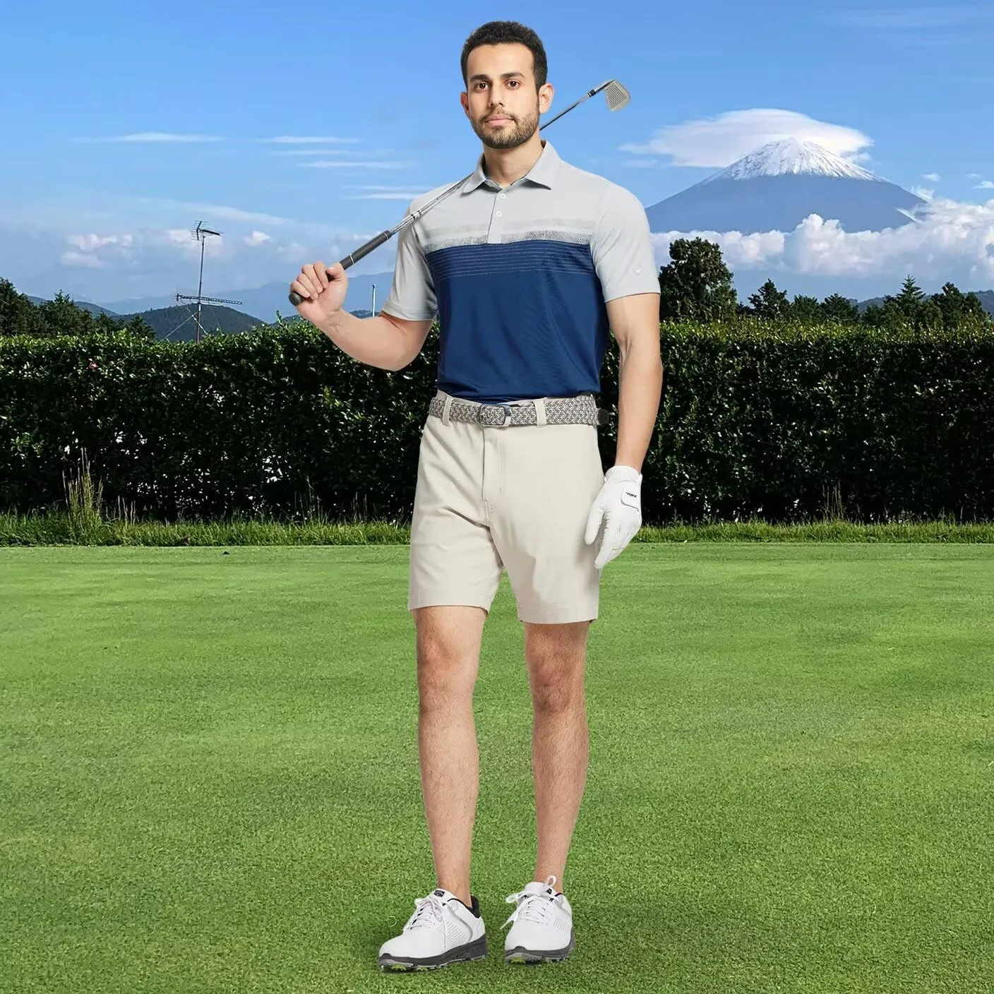 Rouen Polo Shirts for Men Quick Dry Regular Fit Casual Color Block Chest Print Active Short Sleeve Collared Mens Golf Shirt