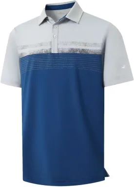 Rouen Polo Shirts for Men Quick Dry Regular Fit Casual Color Block Chest Print Active Short Sleeve Collared Mens Golf Shirt