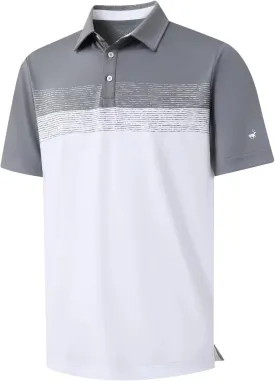 Rouen Polo Shirts for Men Quick Dry Regular Fit Casual Color Block Chest Print Active Short Sleeve Collared Mens Golf Shirt