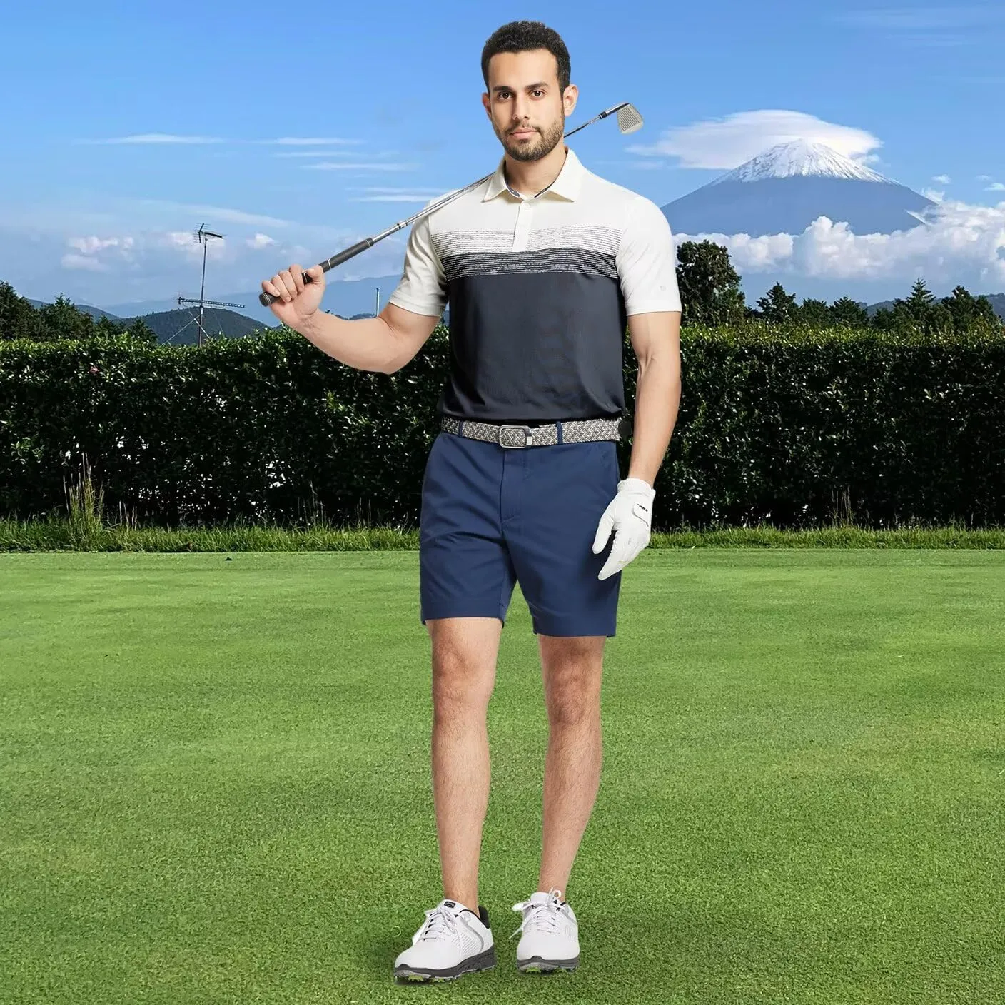 Rouen Polo Shirts for Men Quick Dry Regular Fit Casual Color Block Chest Print Active Short Sleeve Collared Mens Golf Shirt