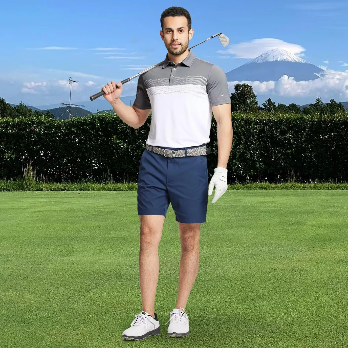 Rouen Polo Shirts for Men Quick Dry Regular Fit Casual Color Block Chest Print Active Short Sleeve Collared Mens Golf Shirt