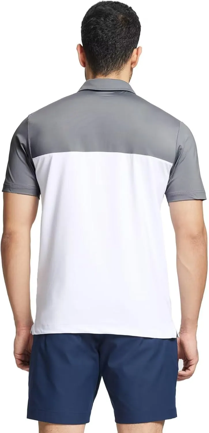 Rouen Polo Shirts for Men Quick Dry Regular Fit Casual Color Block Chest Print Active Short Sleeve Collared Mens Golf Shirt